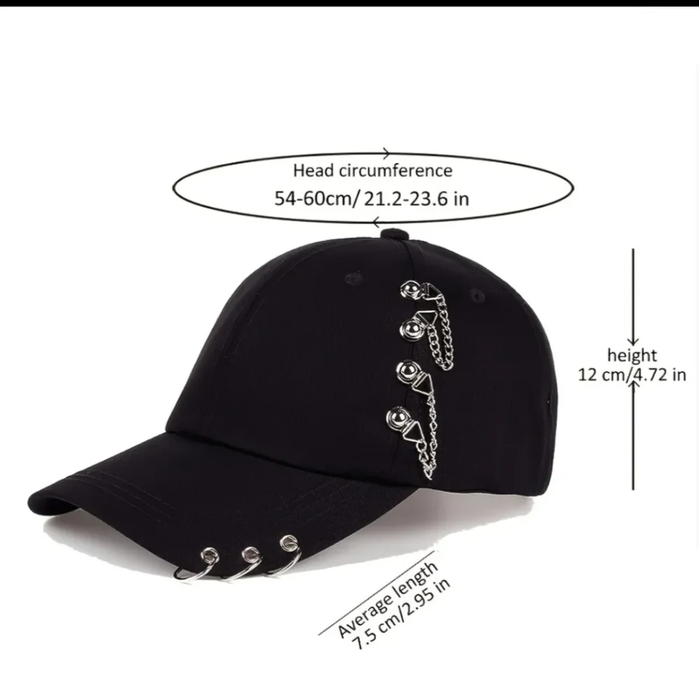 New woman black adjustable baseball cap hat with dangling pieces - Picture 2 of 4